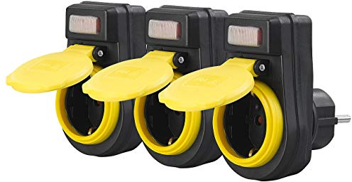 revolt Steckdose schaltbar: 3er-Set Outdoor-Steckdosenadapter mit Ein/Aus-Schalter, bis 3.680 Watt (Schukosteckdosen, Outdoor Steckdose mit Schalter, Adapter)