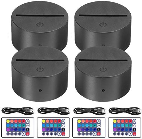 NiceCo 4-Pack 3D Night LED Light Base, Large Size LED Base for Acrylic16 Colors LED Light Base with Remote Control and USB Cable for Bedroom Child Room Restaurant Shop (4-Pack Black)