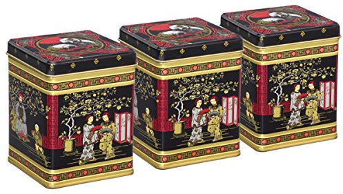 tea4chill 3 Stk Teedosen für losen Tee 100g, Gewürzdosen, Black Japanese, Metall, eckig mit Scharnierdeckel, 75 x 75 x 95mm (LxBxH)