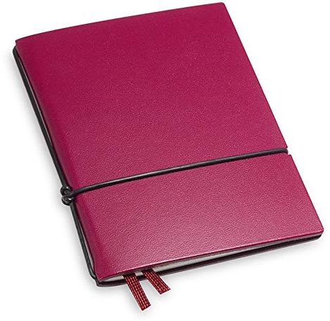 X17-A7 Notizbuch/Personal Organizer | 7mm dünn | violett; aus recyceltem Leder. Nachfüllbar. Notizheft (blanko) mit Doppeltasche, Made in Germany.