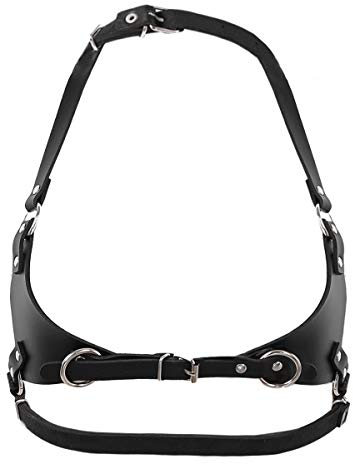 YiZYiF Damen Brust Harness Metall Kette Körper Geschirr Leder Brustgürtel Strapsgürtel Harness Punk Gothic Accessoires Clubwear Schwarz_B One Size
