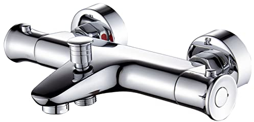 kisimixer Grifo Termostatico Ducha,Con BotóN de Seguridad de 38 °Grifos de Ducha y BañEras,Grifo Termostatico BañEra Hecho de LatóN,Cromo(Para TColgar en la pared y BañEras)