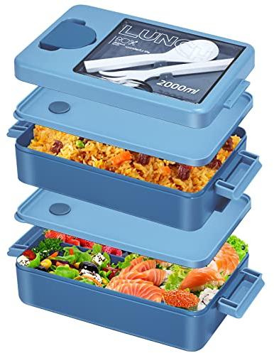 Anykuu Bento Lunch Box Fiambreras Trabajo 2000 ml Lancheira para Adultos Infantil caixa de Bento com 4 Compartimentos e Talheres sem BPA para Micro-ondas e Máquina de Lavar Louça