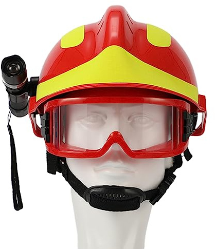 Feuerwehrhelm Set, Feuerwehrleute Schutzhelm Set inklusive Schutzbrille und Stirnlampe (53cm-63cm Verstellbarer Helmgurt) 260℃ ± 5℃ Hochtemperaturtest, Anti-Auswirkungen