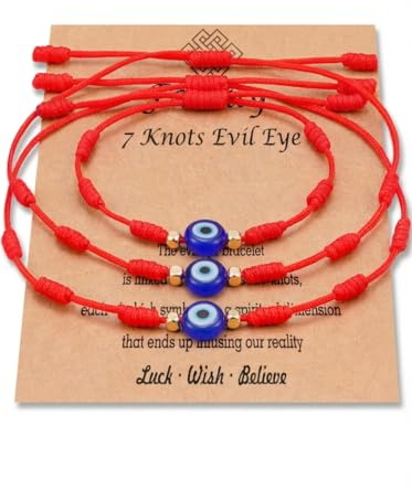 PPJew Baby Valentines Day Gifts for Kids, 7 Knots Evil Eye Bracelet Kabbalah Red String Bracelets Mommy and Me Bracelet Set Protection Amulet for Daughter Mother Women Christmas Family Gifts 3PC