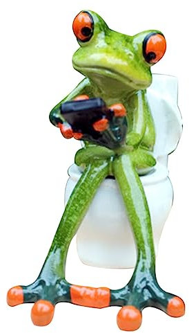 Garneck 1PC Frog Ornament Statues Decor Funny Desgin Adorable Sitting On The Toilet And Send Sms Fairy Garden for Indoor Outdoor Desk Home Bathroom Decoration (Green), 7.5x12cm