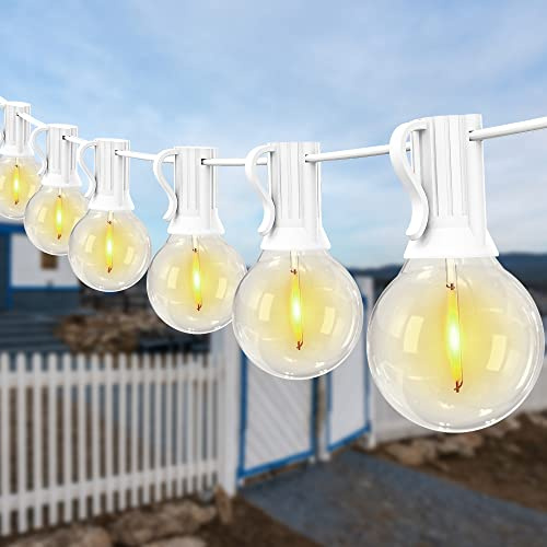 DSLebeen Festoon Lights 50FT, String Lights Mains Powered with White Cable | 50FT Outdoor Lights, 27+3 G40 Bulbs, Warm White 2700K, decorative lighting on cafe, bistro, wedding, party, balcony, fence