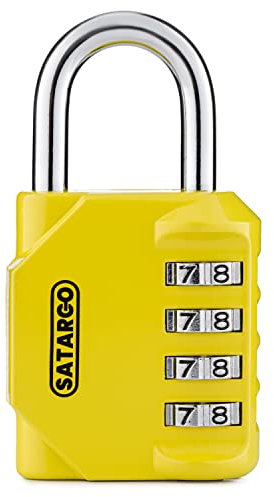 Satargo 4 Digit Combination Padlock for Gym Locker - Indoor and Outdoor Weatherproof Padlock with Code - Cut Resistant Digital School Locker Padlock (Yellow)