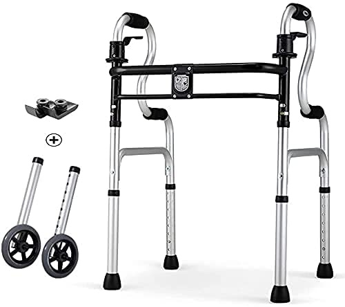 Andadores para ancianos Andador plegable de aluminio liviano Andador plegable con ruedas para personas mayores, adultos, andador con ruedas delanteras extra anchas (2 ruedas de 5 pulgadas), tamaño