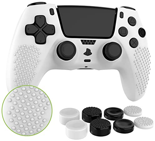 MyGadget Custodia in Silicone compatibile con PS5 Controller - con 8 thumbsticks (2x coppia alta | 2x coppia bassa) - Cover per Playstation Dualsense Wireless in Bianco
