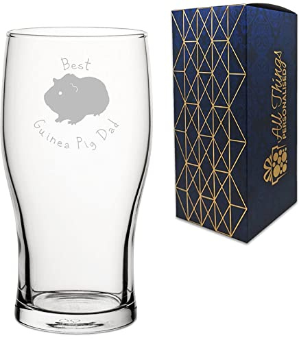 Engraved Novelty Pint Glass with Best Guinea Pig Dad Design, Laser Engraved, Gift Box Included, Gift for Dad, Birthday Gift, Guinea Pig Lover Gift, Add an Optional Personalised Message