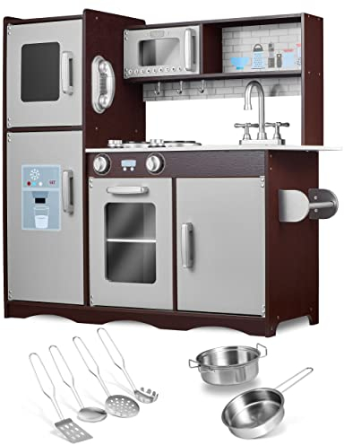 Balinco – Kinderküche aus Holz mit Kochgeschirr-Set – Spielküche mit Zubehör & interaktiven Funktionen – Pädagogisches Holzspielzeug für Mädchen & Jungen – Holzküche Kinderspielküche ab 2 Jahren
