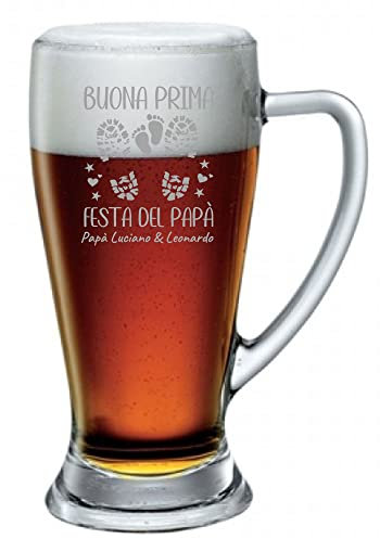 Colorfamily Boccale Birra Papà PERSONALIZZABILE CON NOME 38 cl Buona prima festa del papà impronte Padre Figlio Figlia Idea regalo