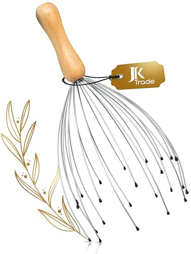 JK Trade® Kopfmassage Spinne mit 24 Fingern auf 2 Ebenen hilfreich für Entspannung, Haarwachstum, Schlafen | Kopfmassagegerät aus besten Lotus Holz, Edle Geschenke Box GESCHENKIDEEN FÜR FRAUEN