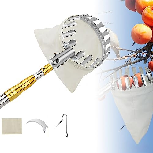 NOGRAX Obstpflücker-Werkzeug, 19 Fuß (6 m) Obstpflückerstange, Apfelpflücker teleskopisch mit Leichter Edelstahl-Verbindungsstange, für Zitronen, Birnen, Pfirsiche, Mangos, Orangen, Guaven 5m