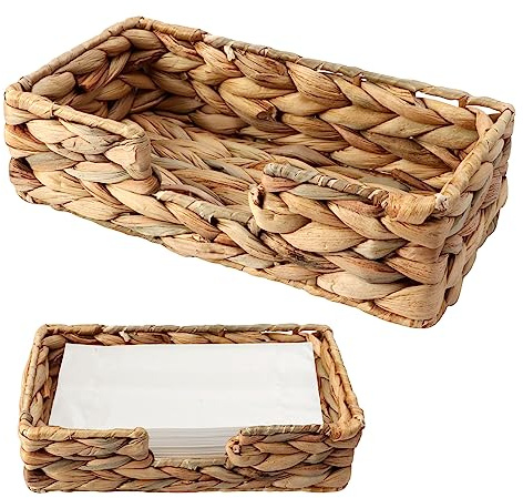 Servilleteros de ratán para mesas, soporte rectangular para servilletas de jacinto de agua, cestas de mimbre para servilletas de invitados para restaurante, cocina, baño, 9.45 x 5.12 x 2.75 pulgadas