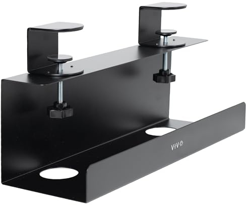 Vivo Steel 17 inch Clamp-on Power Strip Tray System for Desk, No Drill Cable Management Workspace Organizer, Clean Cord Routing, Open Side for Ventilation, Black, DESK-CM6L-B