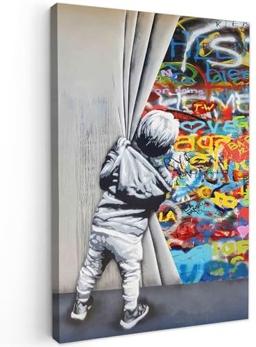 MuchoWow© Impression sur Toile Peinture 80x120 cm Tableau Mural Decoration Salon Reproductions de Tableaux Murale Moderne Graffiti - Garçon - Street art - Néon - Abstrait