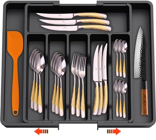 DAFFODILY® Schubladen Organizer - Besteckkasten für Schubladen, Küchen Organizer, Verstellbarer & Erweiterbarer Besteckhalter, Utensilienhalter für Schubladen Organizer Küche