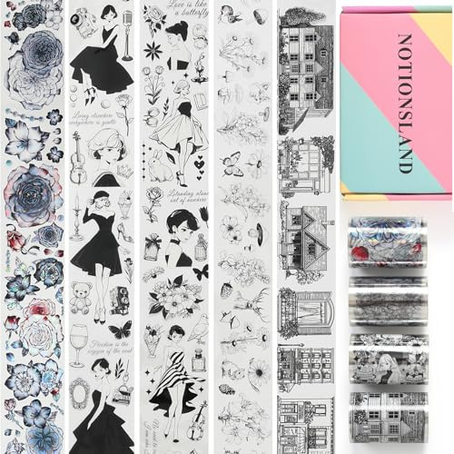 NOTIONSLAND 4 Rolls ästhetisches Washi Tape Set, PET Washi Tape, Multi-Muster dekoratives Washi Tape für Journaling, Bullet Journals, Planer, Kunst für Handwerk