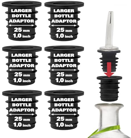 Esatto Liquor Pourer Adapters - 6 Pieces Set, Perfect for Large Olive Oil Bottles and Liquor Bottles - Up to 1 Inch/25mm Neck Converts Any Spout into a Large Pour Spout