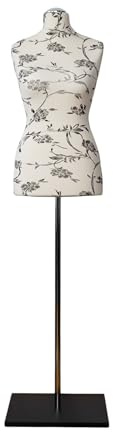 LUSORIA Schneiderpuppe, Schneiderbüste weiblich Ecru - Schwarze Blumen/schwarzer Standfuß (XL 42/44)