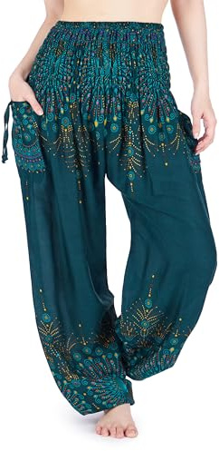 Lannaclothesdesign - Pantaloni Harem da Donna a Vita Alta, Stile Bohémien, da Yoga con Tasche - Abbigliamento Boho Hippie, L