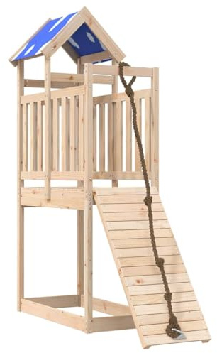 vidaXL Outdoor Playset, Garden Playhouse with Play Tower and Climbing Wall, Playset for Age 3 and Over, Playground Equipment, Solid Wood Pine