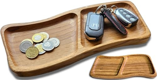 OSTENTO Dekotablett Holz, Serviertablett Rechteckig (28x12x2 cm) Holzteller Deko, Holzbrett, Kleines Holztablett, Tablett aus Eiche (2 Aussparungen)