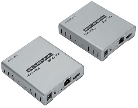 Annadue Extension HDMI 400 Pieds/120 M HDMI sur Ethernet Transmission sans Perte sur Câble Cat5e/Cat6 Ethernet vers HDMI Prise en Charge HDMI2.0 4K à 60 Hz/HDMI1.4 4K à 30 (Prise UE)