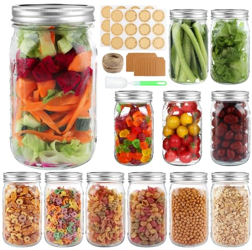 PINIWON Wide Mouth Mason Jars 32 oz with Airtight Lids and Bands, 12 Pack Quart Canning Jars, Clear Glass Mason Jars for Canning, Pickling, Preserving, Meal Prep, DIY Projects