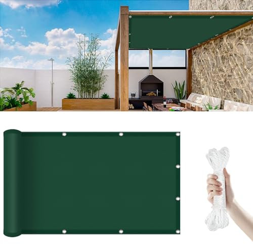 Sonnensegel Nach Maß mit Ösen 4.2 x 7.5 m PES Polyester mit UV Schutz Rechter Winkel Sonnensegel,Balkonverkleidung für Garten Terrasse Balkon, Dunkelgrün