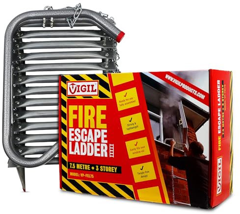 Vigil Three-Storey Fire Escape Ladder – Emergency Safety Portable Steel Ladder - Compact Lightweight External Rescue Ladder - 350 Kg Capacity - Universal Window Mounting - 7.5m/24 feet, 6 inches