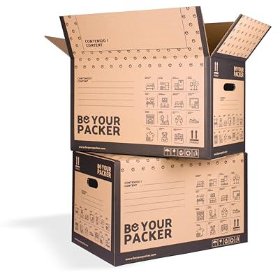 Be Your Packer | Cajas de Mudanza Medianas 50x30x30 cm | Cajas de Embalaje con Asas | Mudanza y Almacenaje de Libros, Ropa, Platos o Vasos | Fabricadas con Cartón Resistente en España | Pack de 10