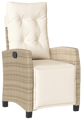 Willood Gartensessel mit Fußteil Gartenstuhl mit Verstellbarer Rückenlehne, Liegestuhl mit Stahlrahmen, Sessel Stuhl Relaxsessel Beige Poly Rattan