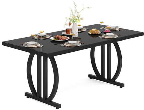 Tribesigns Esstisch für 4-6 Personen, 160x80 cm Schwarzer Esszimmertisch mit schwerem Metallrahmen, Moderner industrieller rechteckiger Küchentisch Esstisch für die Küche zuhause