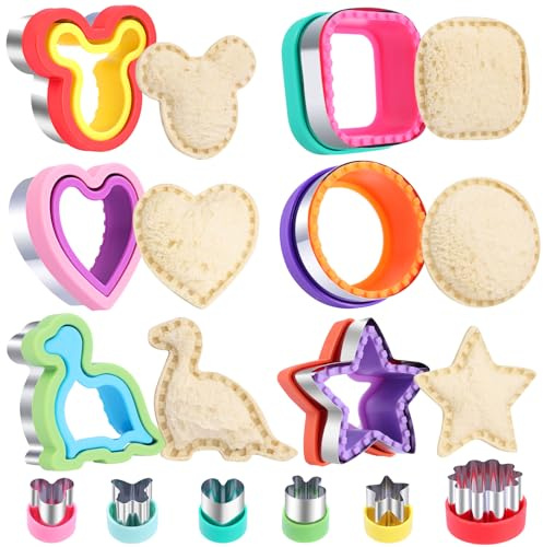 Jaystate 12 Pcs Sandwich Cutter and Sealer Set, Bread Decruster Pancake Maker DIY Cookie Cutters Vegetable Cutter Shapes for Kids, Ideal for School Lunch Boxes and Bento Boxes Boys Girls