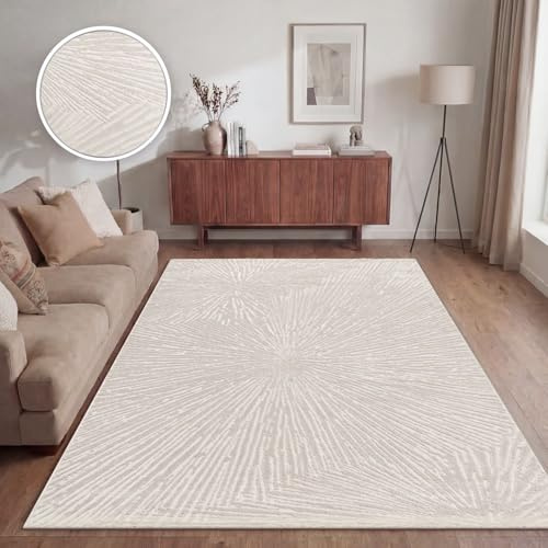 TT Home Wohnzimmer Teppich Esszimmer Kurzflor Boho Design Skandinavisch Abstrakte Optik Unifarben Hoch-Tief-Effekt Modern, Größe:80x150 cm