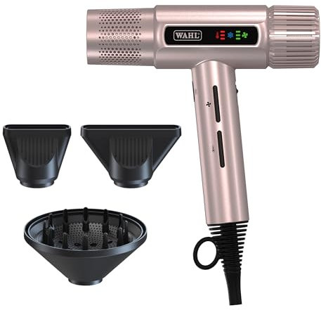 Wahl Vanquish Rose Gold Hair Dryer, Lightweight, LED Display, Quiet, Professional, 3 Attachments, Powerful, Cool Drying, 3 Speed-Settings, Auto-Clean, Even Drying, Quick Dry