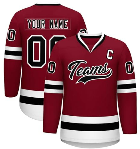 Eishockey Trikot Personalisiertes,Hockey Kostüm für Männer Frauen,Locker Atmungsaktiv Eishockey Trikots mit Eigenem Namen Nummer Logo & Teamname,Sporttrikot Teamuniformen für Fans(#A Wine)