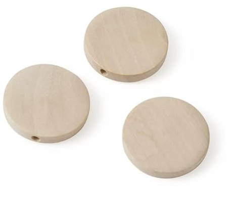 Lot de 20 Perles Rondes Plates en Bois de 25 mm, Perles d'espacement en Bois Naturel Brut