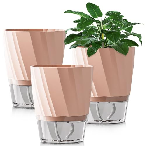 GUAHKUN Blumentopf Mit Wasserspeicher Selbstbewässerungstopf 3er Set Pflanzengefäß Mit Automatischer Bewässerung Aus Kunststoff Für Kräuter Zimmerpflanzen Und Blumen (C)