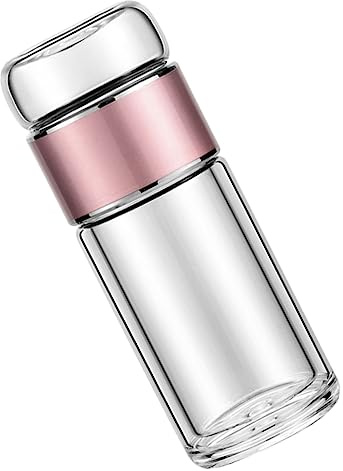 POPETPOP 250ml Portable Glass Tea Infuser Bottle Loose Leaf Strainer Rose Gold Leakproof Water Separation Cup for Travel and Office
