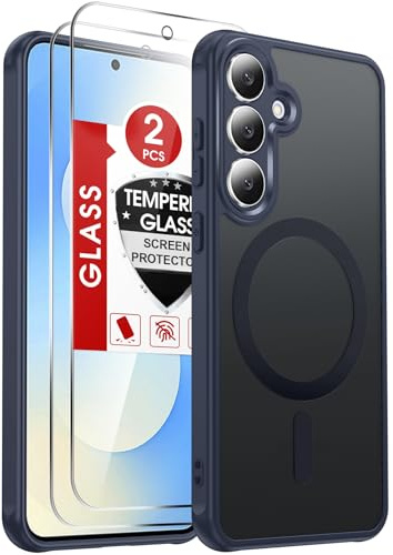 LeYi for Samsung Galaxy S25 FE Phone Case with Magnetic, Blue | 2 Tempered Glass Screen Protector, Full Camera Protection, Fit for MagSafe,Translucent Matte Back Slim Cover for S25FE