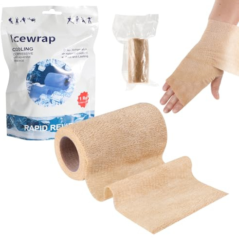 Ice Tape 2 Roll Cohesive Bandage Tapes Self Sticking Cold Compression Bandages 10cm x 4.5m Vet Wrap for Dogs & Horses Cool Bandage for Pain and Swelling