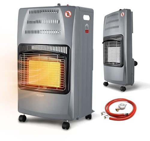Wintem Stufa a Gas Richiudibile 4200W Smoke Grey | 3 Livelli di Riscaldamento, Accensione Piezoelettrica, Vano Porta-Bombola da 15Kg, Compatta e Facile da Riporre