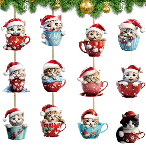 Weihnachtsbaum Katzen Anhänger,Weihnachtsbaum Anhänger,Weihnachtsanhänger Deko, Weihnachtsdeko zum Aufhängen Hängeornamente Christbaumschmuck ür Festivals Partys Innen und Außenfenster