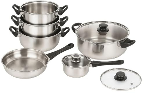 Cecaro Group – Set Batteria di Pentole in Acciaio Inox 12 Pezzi ad Induzione con Coperchi con Valvola di Sicurezza