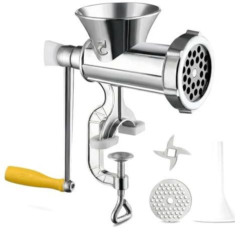 Manual Meat Grinder Meat Mincer Hand Crank Sausage Stuffer Manual Sausage Maker Enema Tube Aluminum Alloy Stainless Blade Wooden Handle Table Clamp for Home Sausage Vegetable Grinding