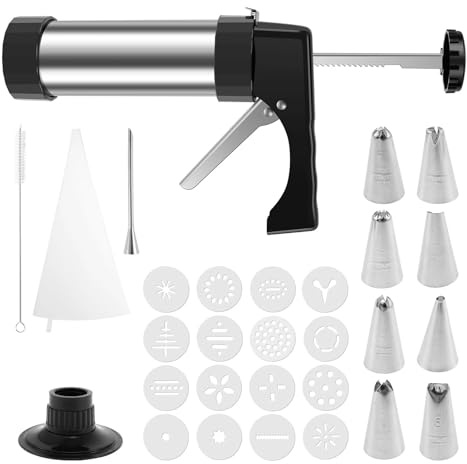 Pistola for hacer galletas, Kit de prensa de galletas de acero inoxidable con 16 discos for galletas y 8 puntas de glaseado, herramientas for hacer galletas